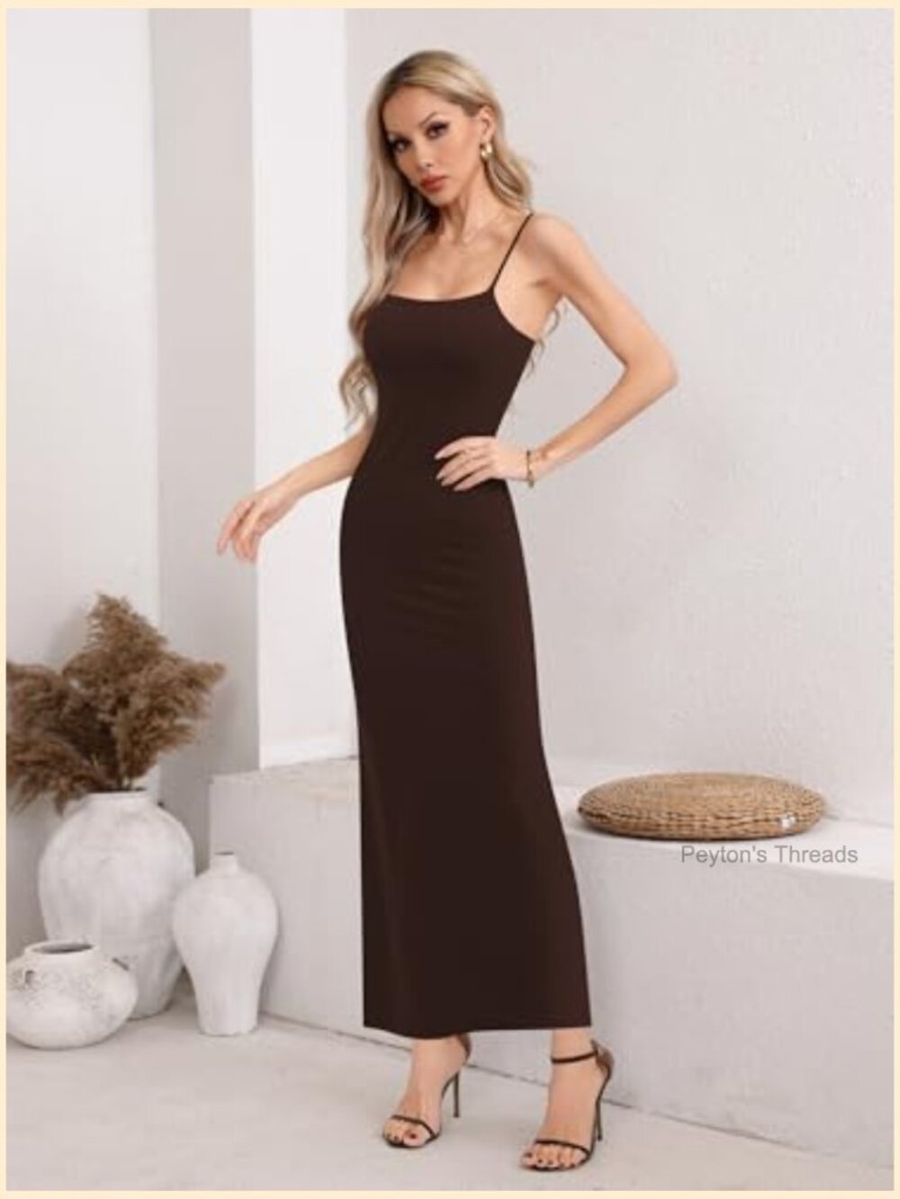 Double Lined Cami Maxi Dress Sleeveless Spaghetti Strap Slim Fit Party Long - Picture 3 of 6